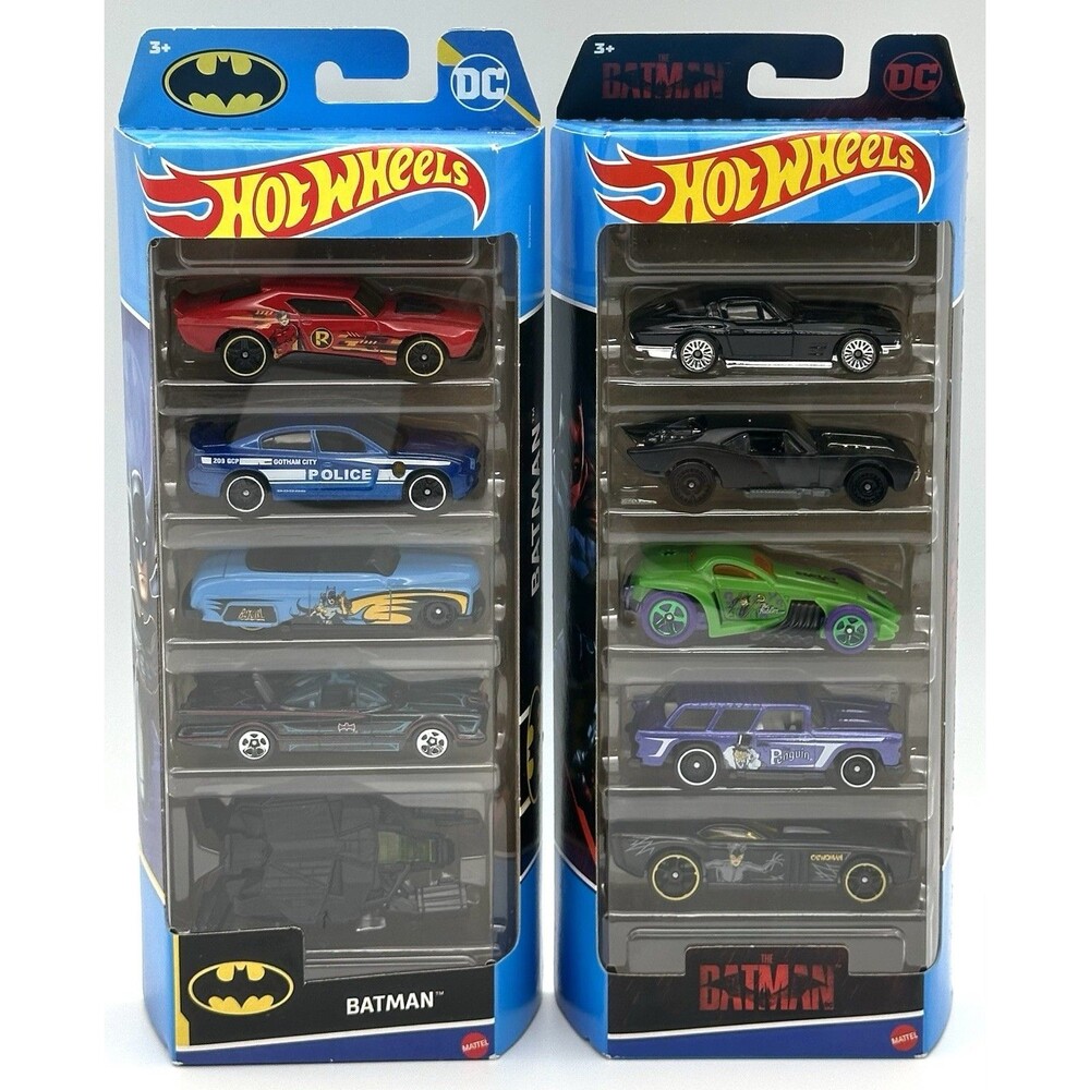 Mattel Hot Wheels Batman 5 Car HFV88 & 5 Car HLY68 Diecast 1:64 Car Gift Set Lot
